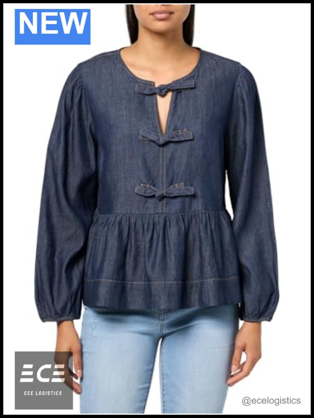 Long Sleeve Chambray Popover Denim Top Collared Button Down